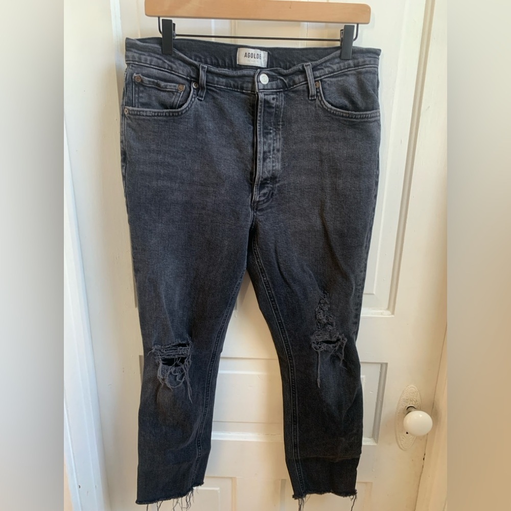 Agolde Nico Black Distressed Skinny Jeans Size 31